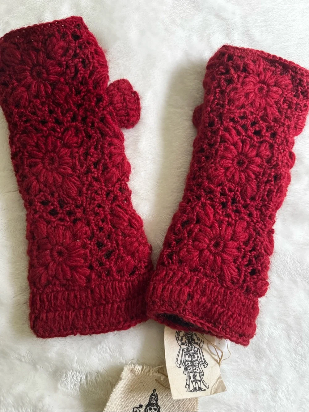 Nirvanna Designs Handmade Crochet Fleece Red Fingerless Glove Mitten women MT13F